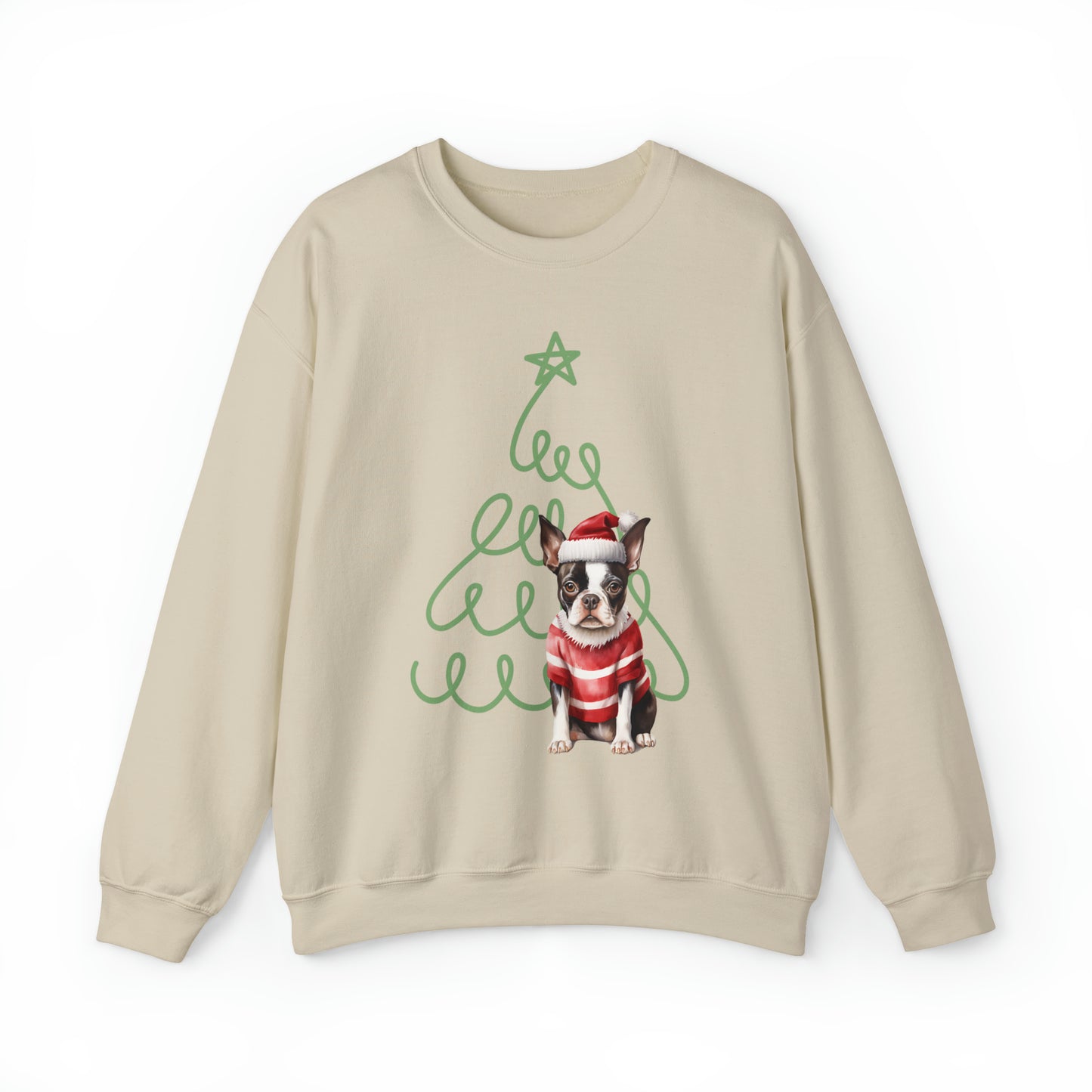 Boston Terrier in Santa Hat & Sweater Unisex Heavy Blend™ Crewneck Sweatshirt