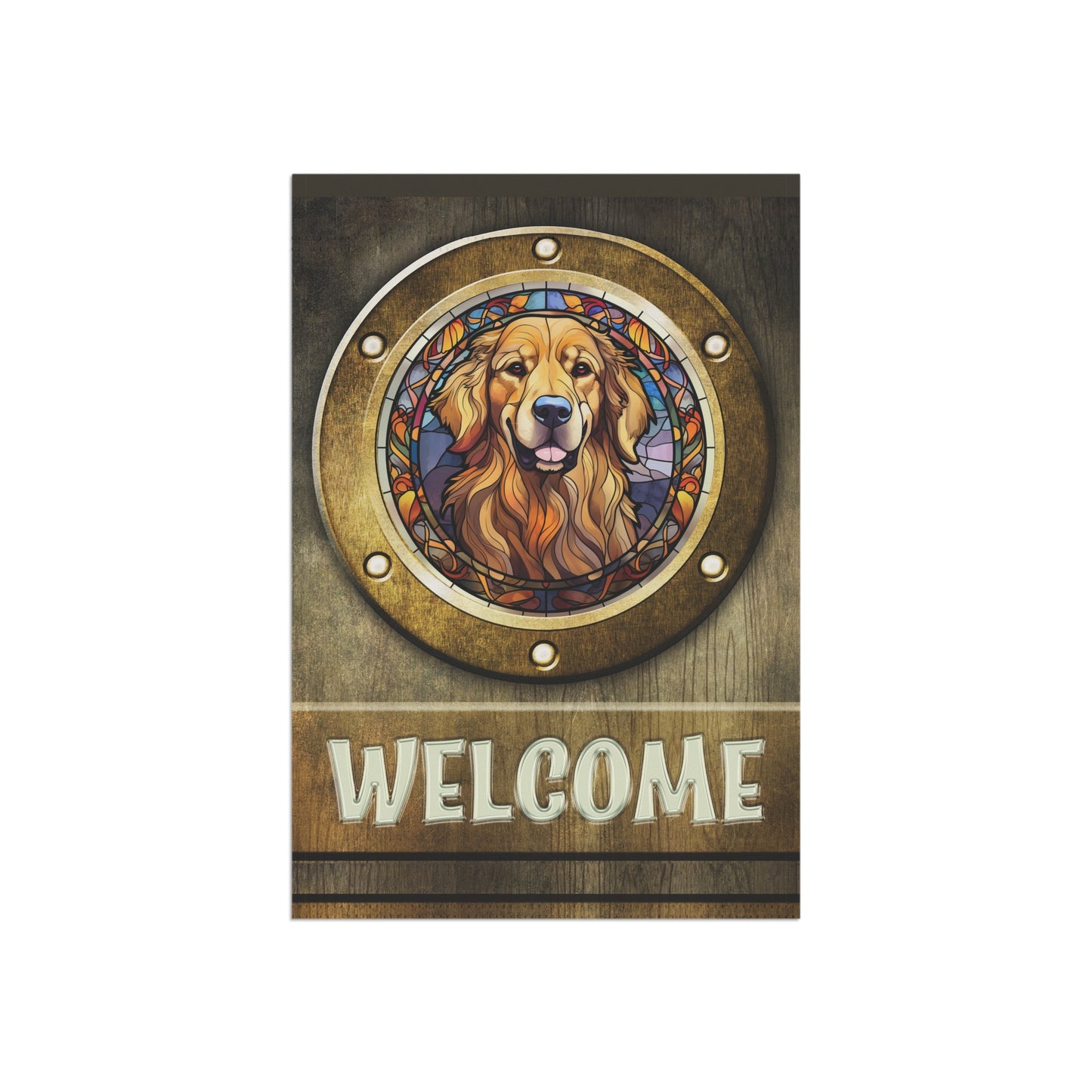 Golden Retriever in Port Hole Welcome 2-Sided Garden & House Flag/Banner