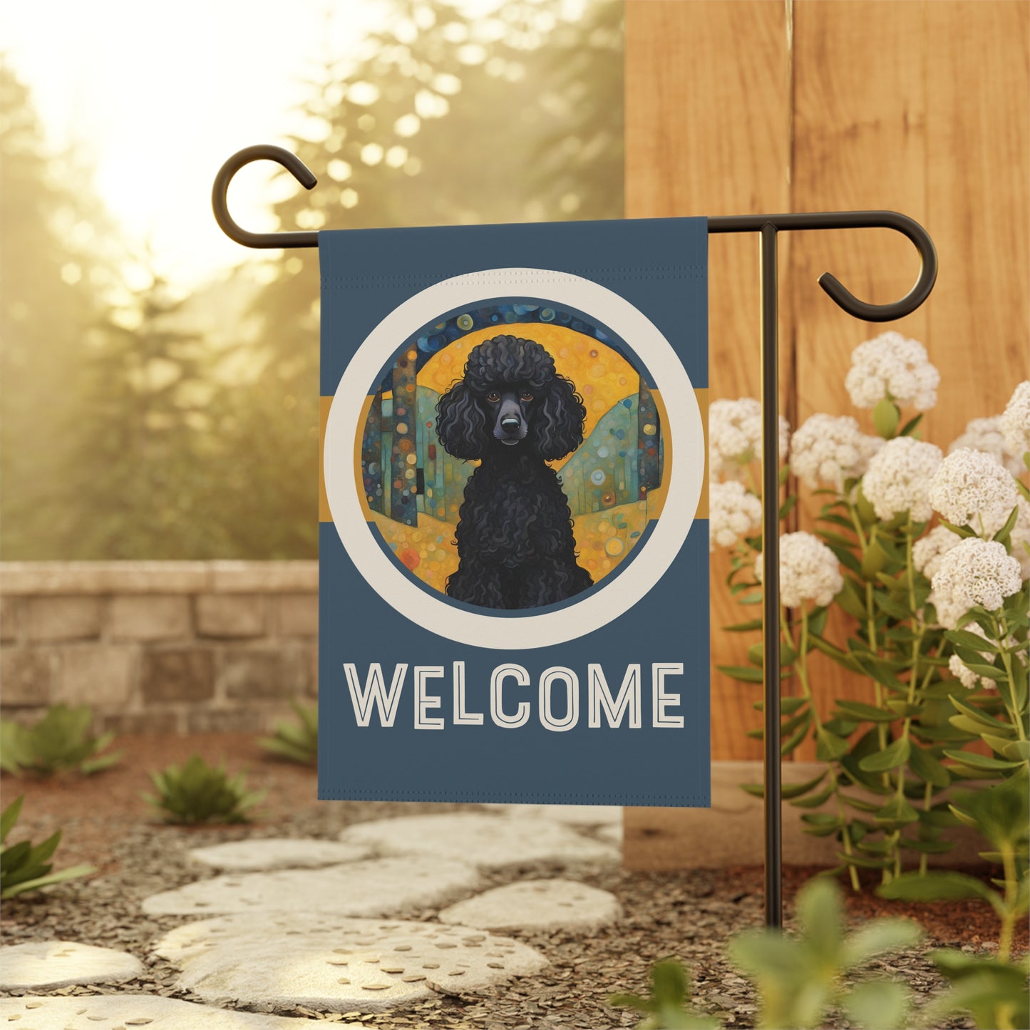 Black Poodle Welcome 2-Sided Garden & House Flag/Banner