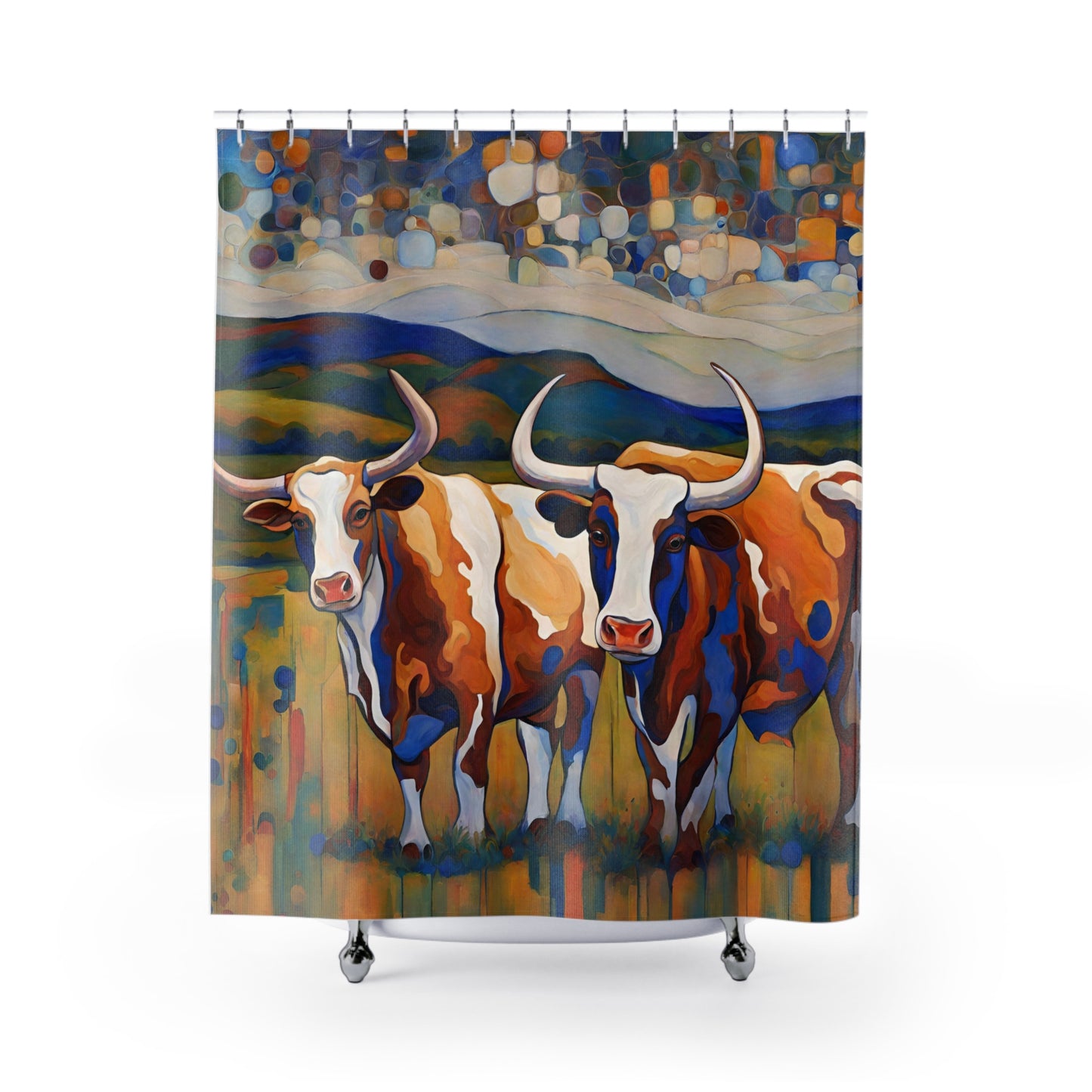 At the Ranch Longhorn Cattle Polyester Shower Curtain