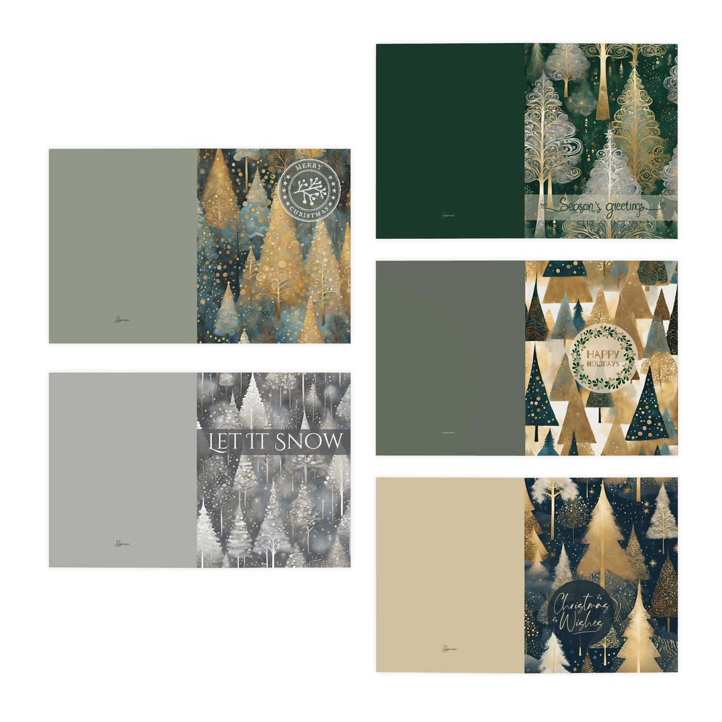 Christmas Trees Multi-Design Greeting Cards (5-Pack Blank Inside)