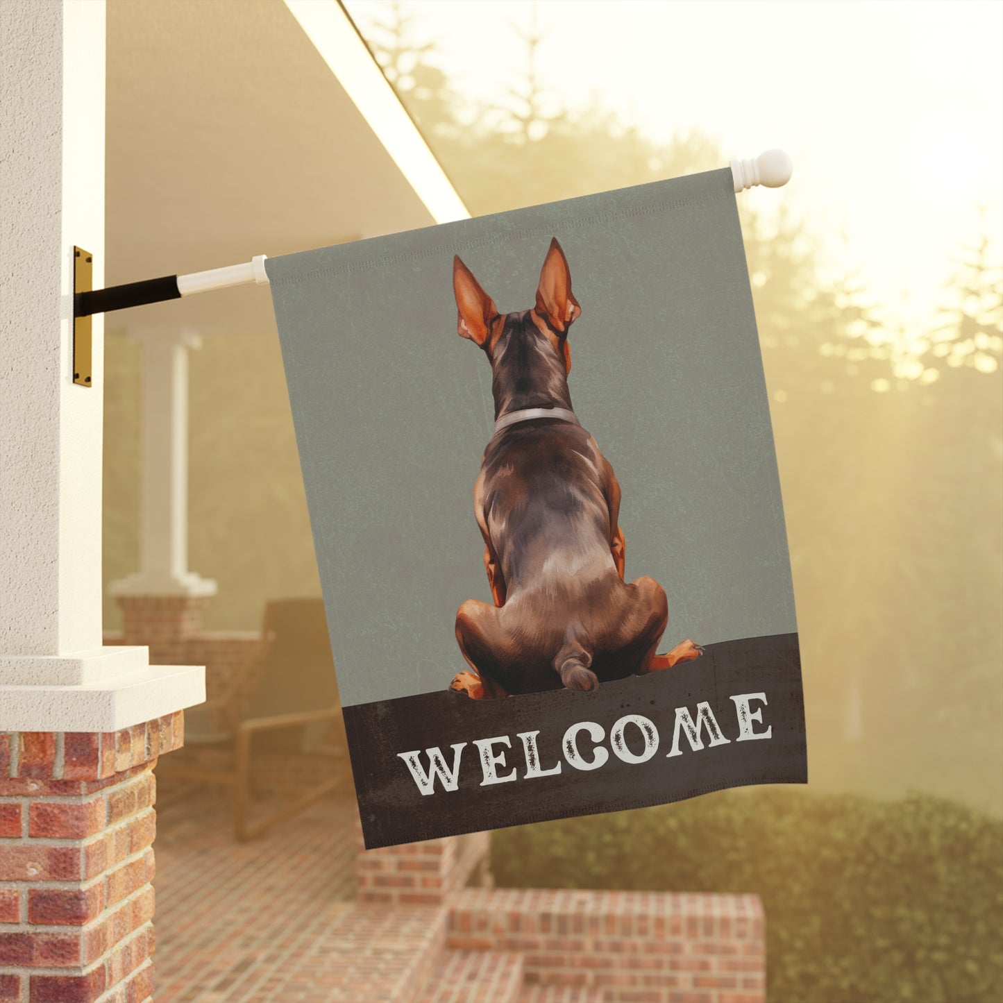 Doberman Pinscher Welcome 2-Sided Garden & House Flag/Banner