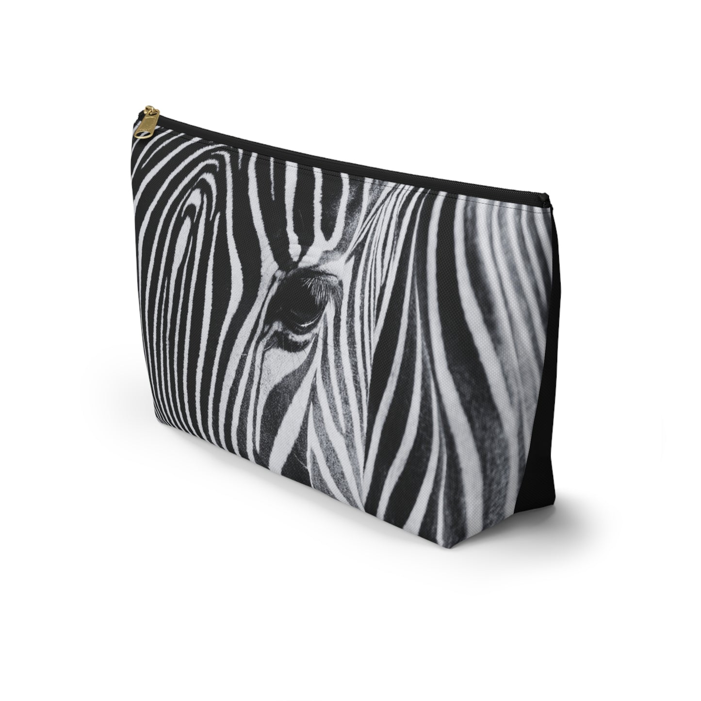 Zebra Closeup Black & White Makeup Zipper Accessory Pouch w T-bottom