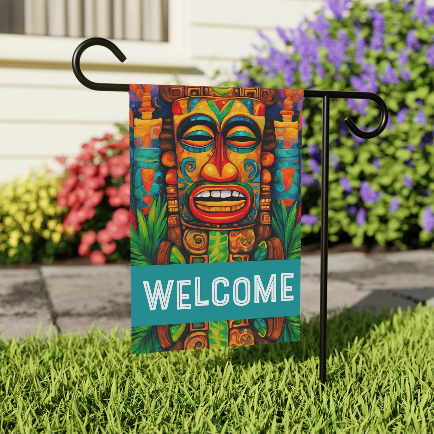 Happy Tiki Welcome 2-Sided Garden & House Flag/Banner