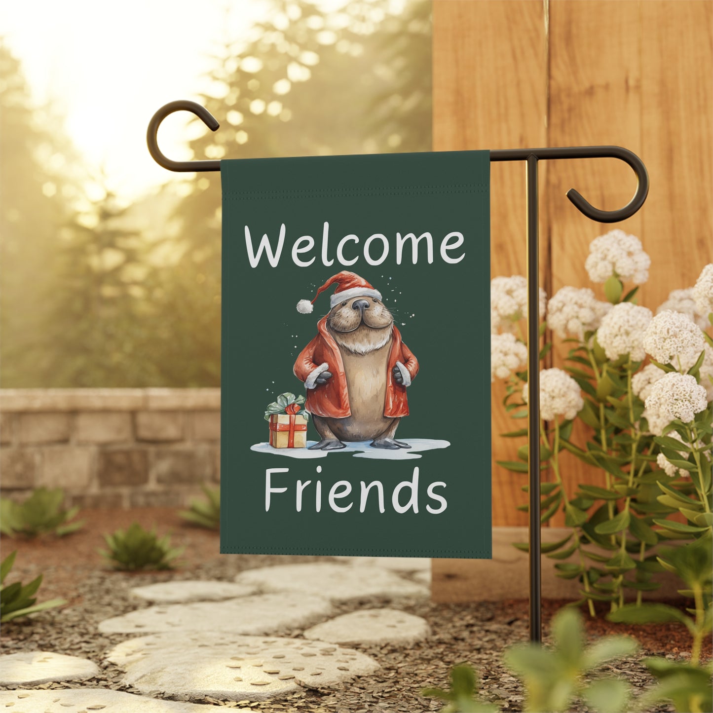 Walrus Santa Welcome Friends 2-Sided Garden & House Flag/Banner