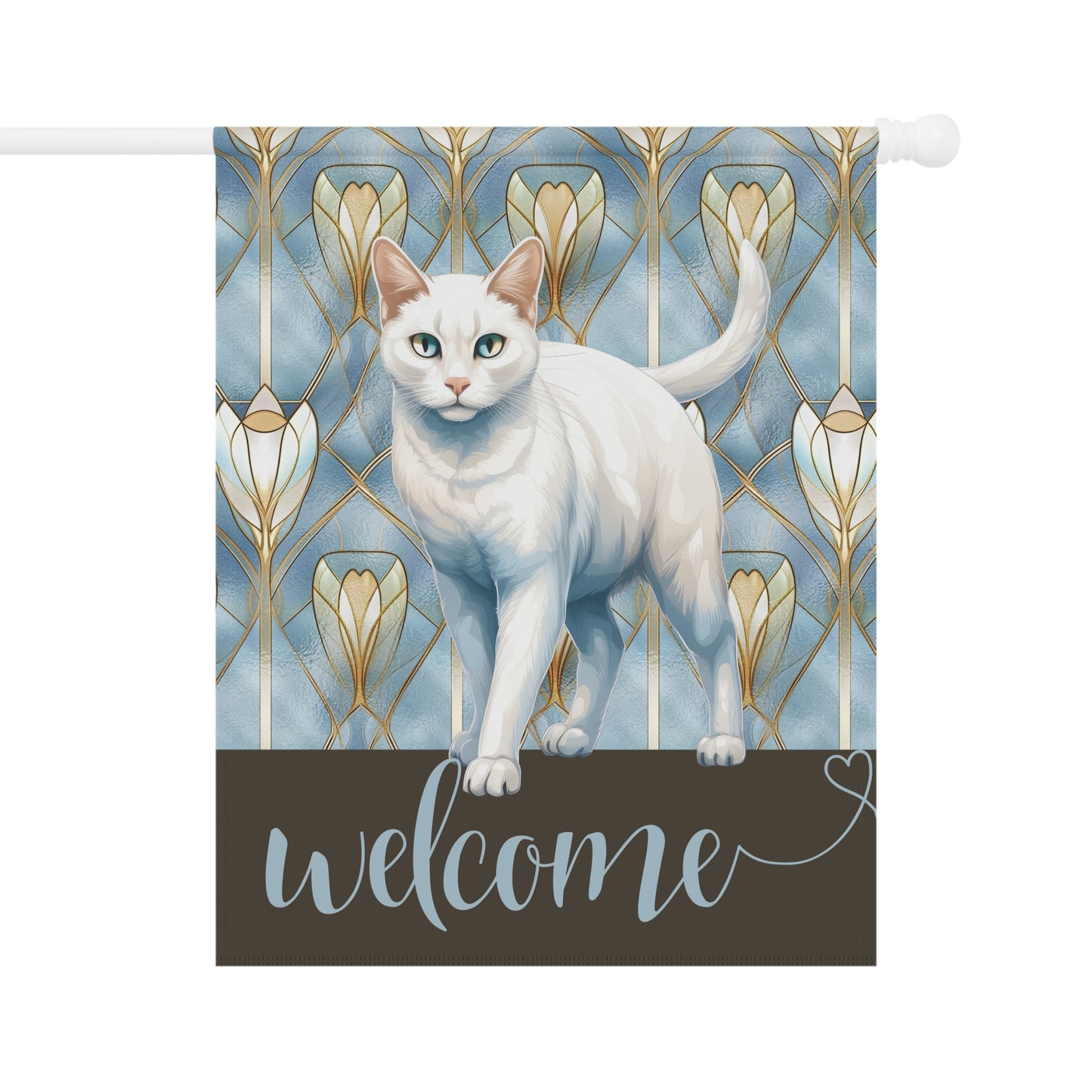 White Cat Welcome 2-Sided Garden & House Flag/Banner