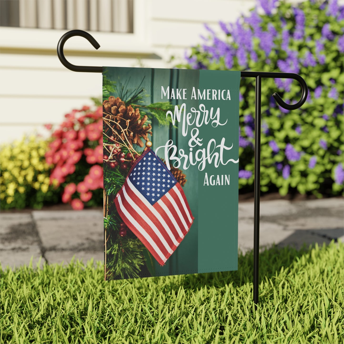 Make America Merry & Bright Again American Flag 2-Sided Garden Banner