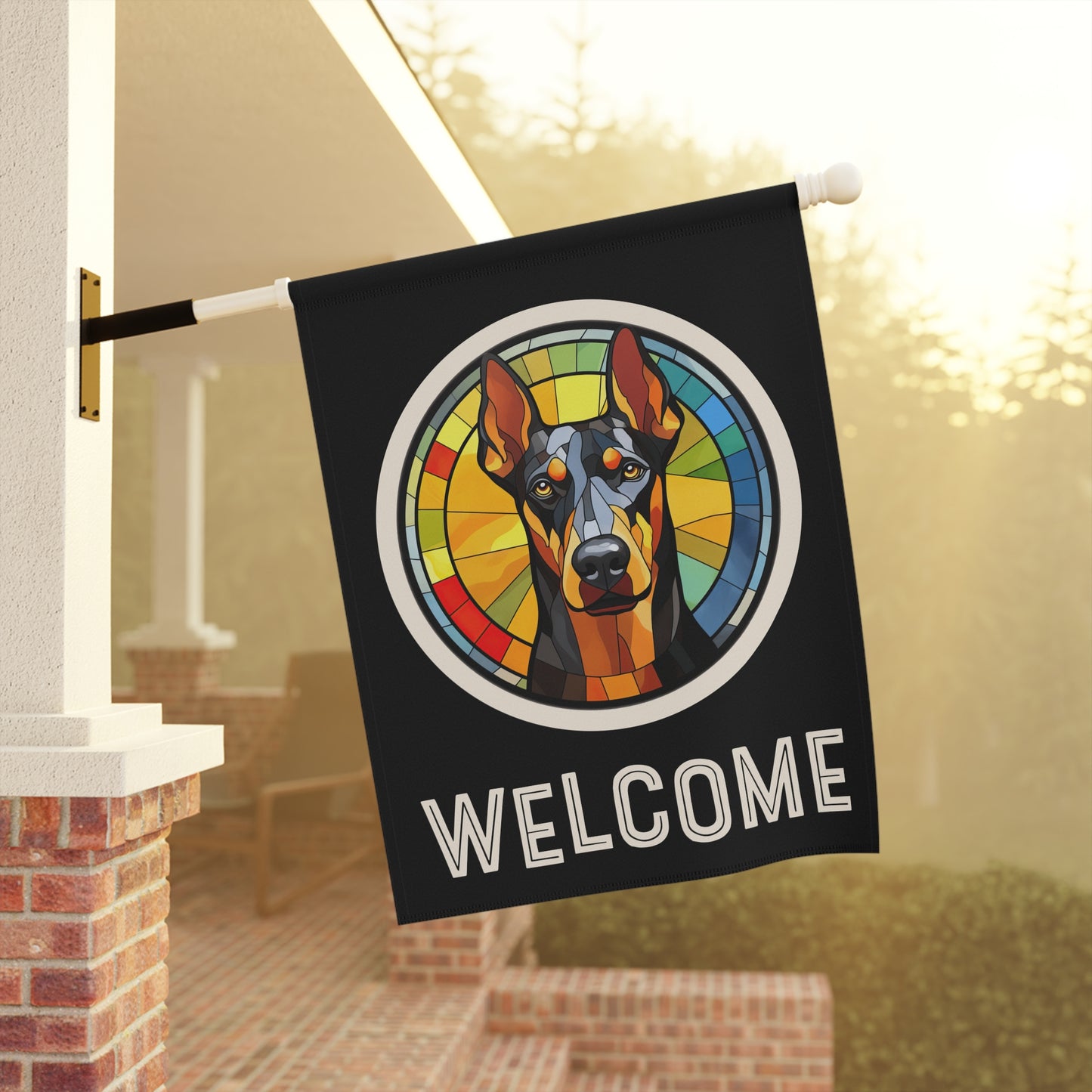 Doberman Pinscher Welcome 2-Sided Garden & House Flag/Banner