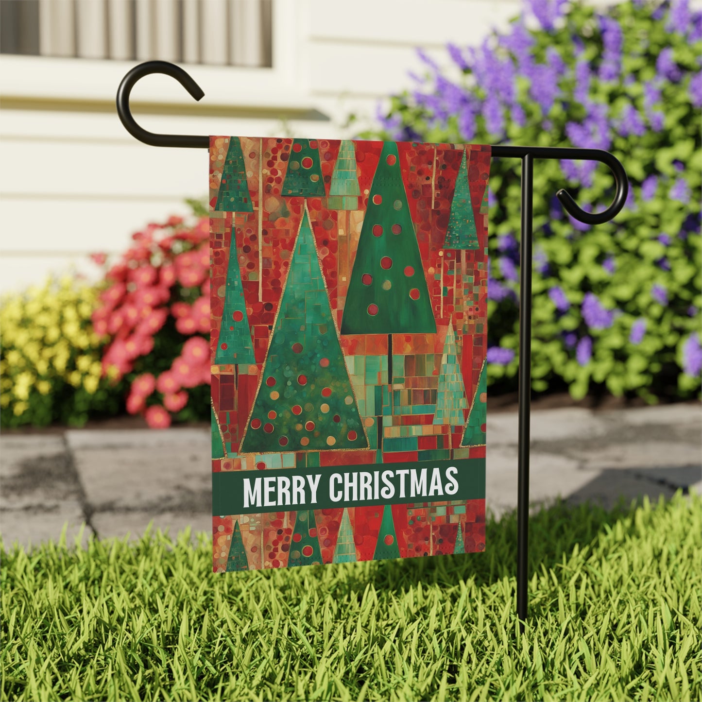 Merry Christmas Trees 2-Sided Garden & House Flag/Banner