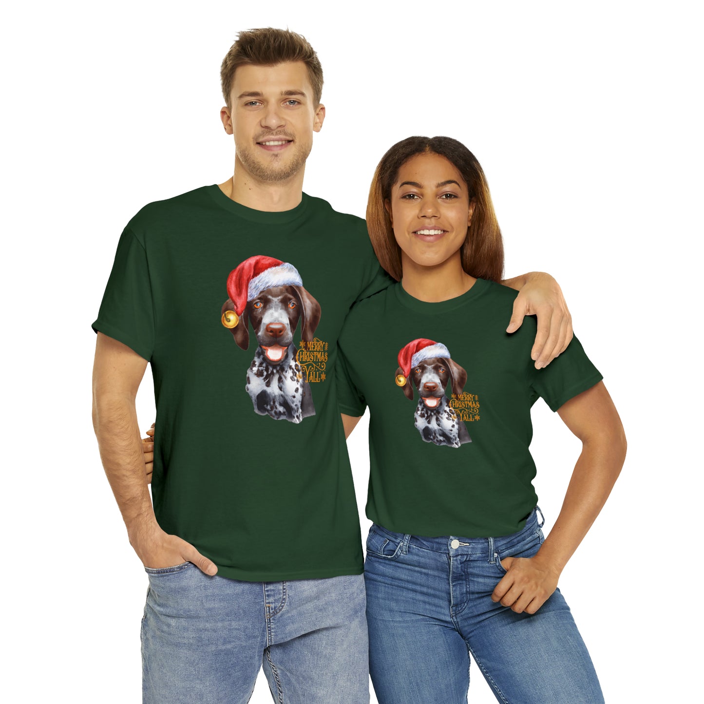 Merry Christmas Y'all German Shorthaired Pointer in Santa Hat Unisex Heavy Cotton Tee