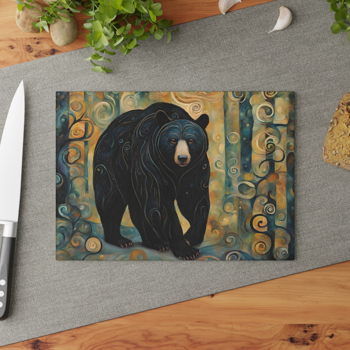 Mountain Forest Black Bear Tempered Glass Cutting Board