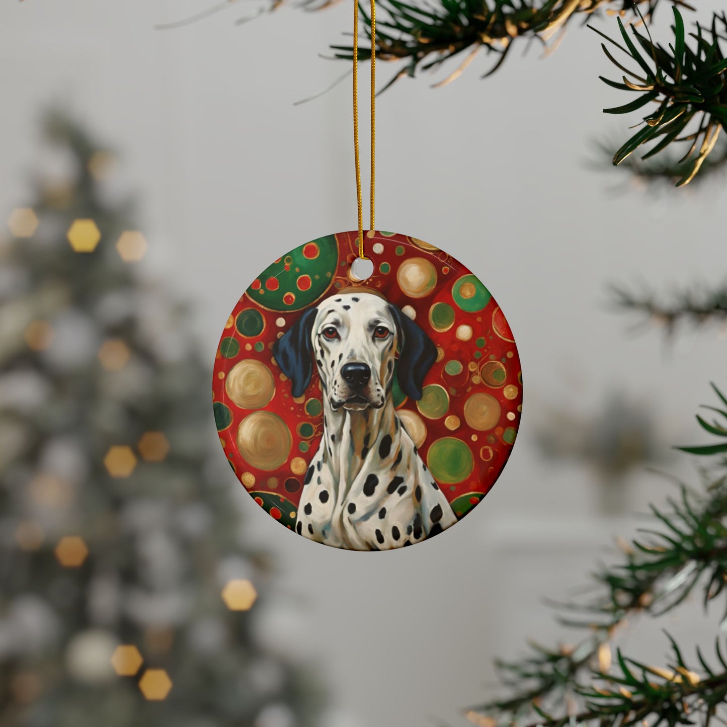 Dalmatian Christmas 3" Ceramic Ornaments, 2-Side Print, (1pc, 10pcs)