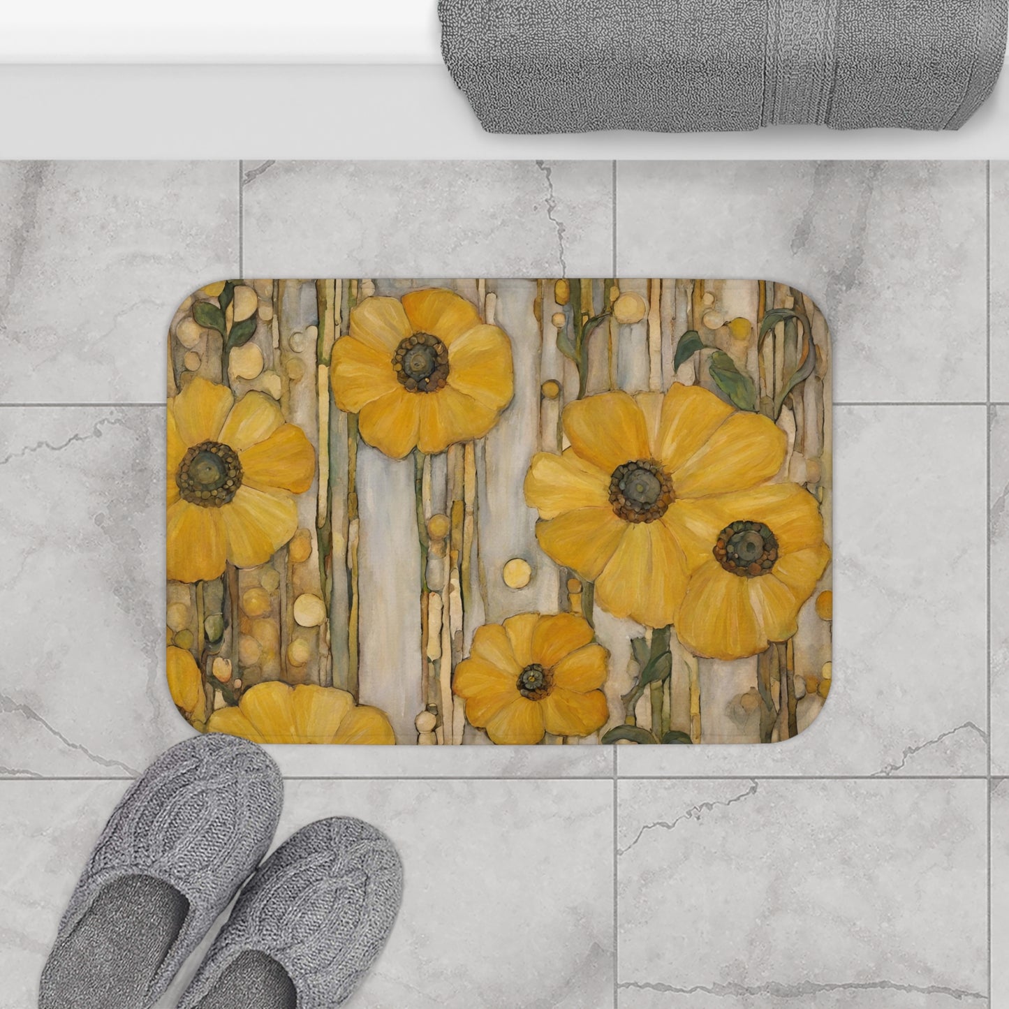 Yellow Flowers Microfiber Bath Mat