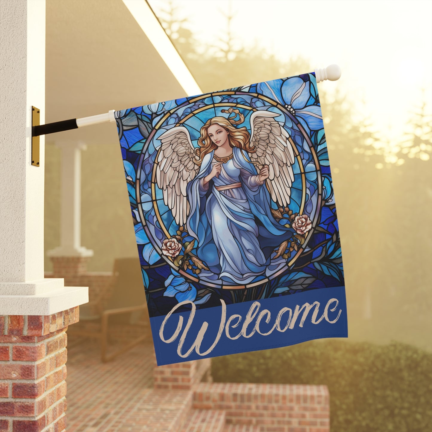 Blue Angel Floral Welcome Garden & House Flag/Banner