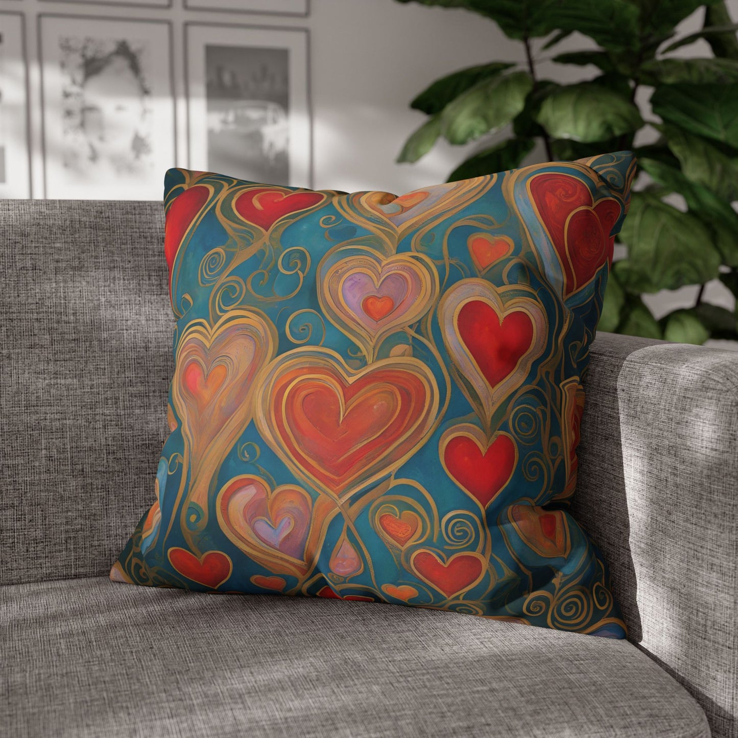 Many Hearts Square Poly Canvas Pillowcase