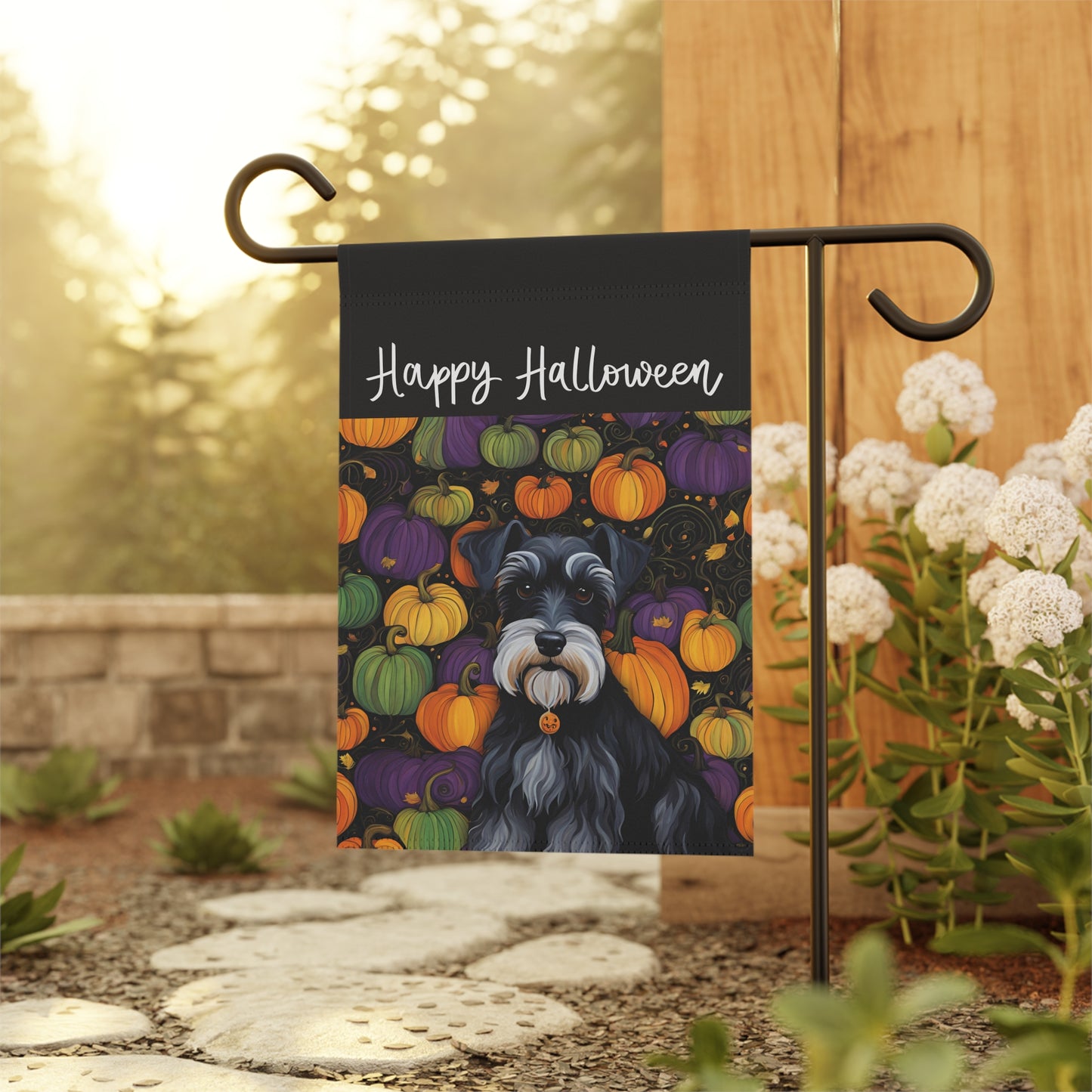 Miniature Schnauzer Happy Halloween 2-Sided Garden & House Flag/Banner