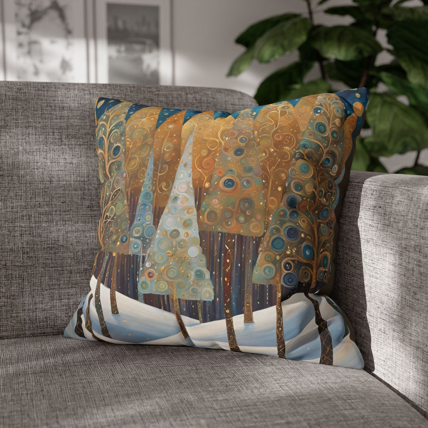 Christmas in the Forest Square Poly Canvas Pillowcase