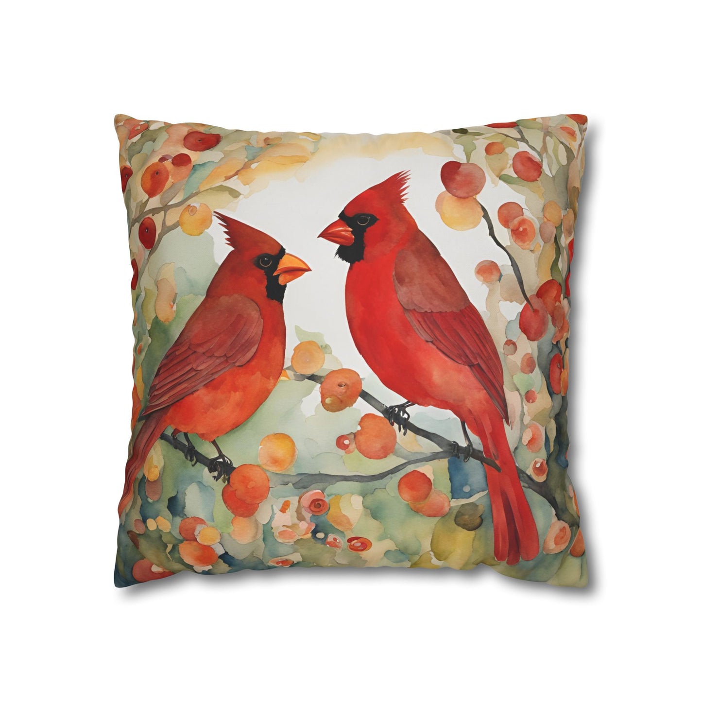 Autumn Cardinals Square Poly Canvas Pillowcase