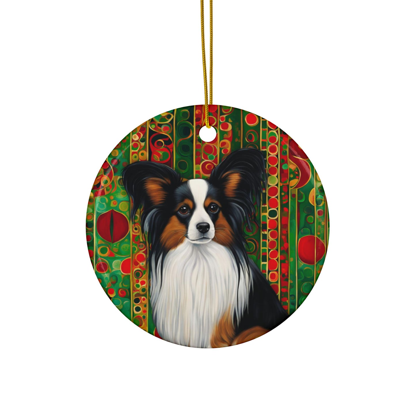 Papillon Christmas 3" Ceramic Ornaments, 2-Side Print, (1pc, 10pcs)