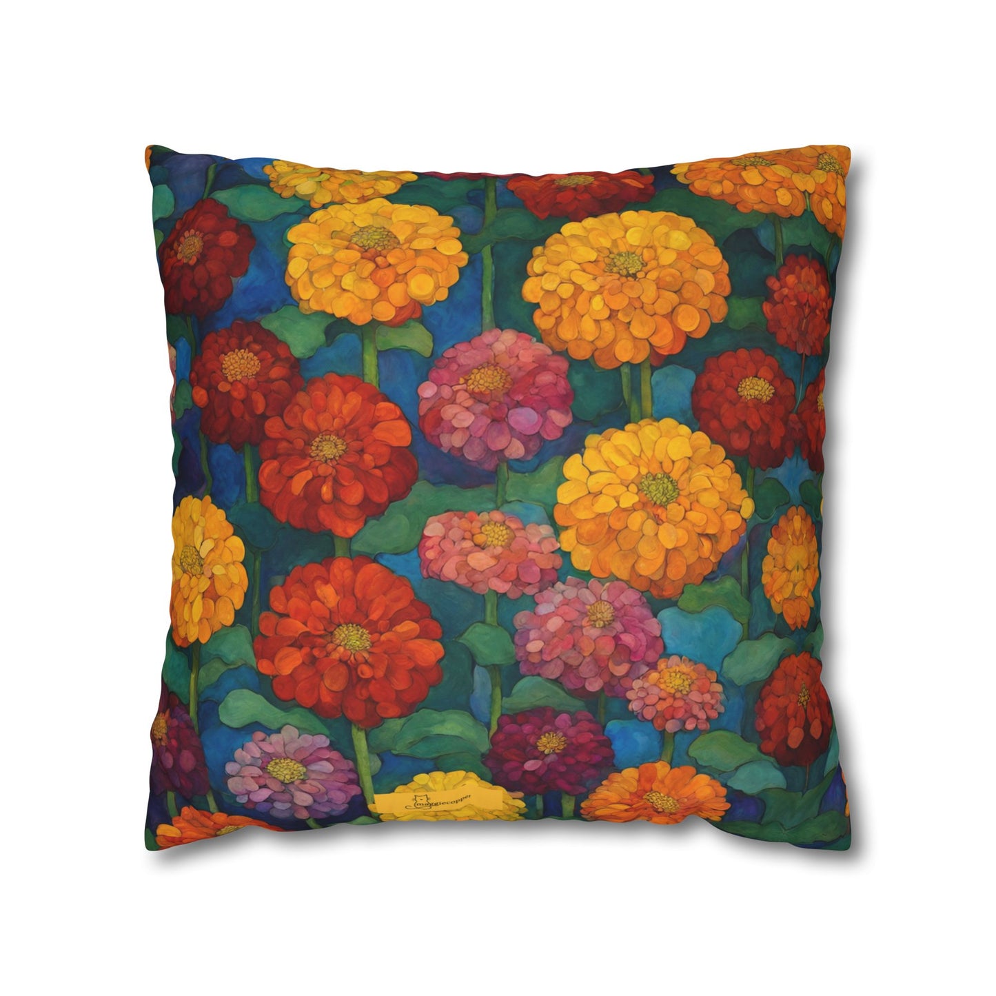 Happy Zinnias Square Poly Canvas Pillowcase