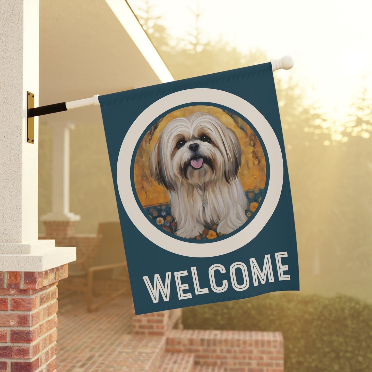 Lhasa Apso Welcome 2-Sided Garden & House Flag/Banner