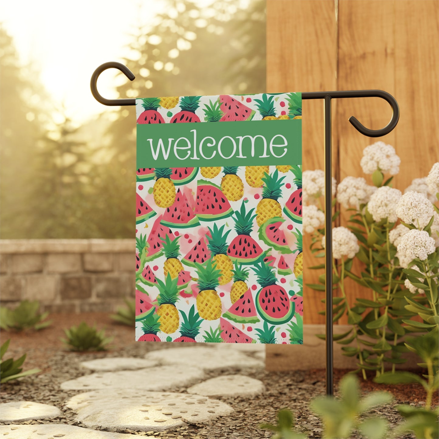 Pineapples & Watermelons Welcome 2-Sided Garden & House Flag/Banner