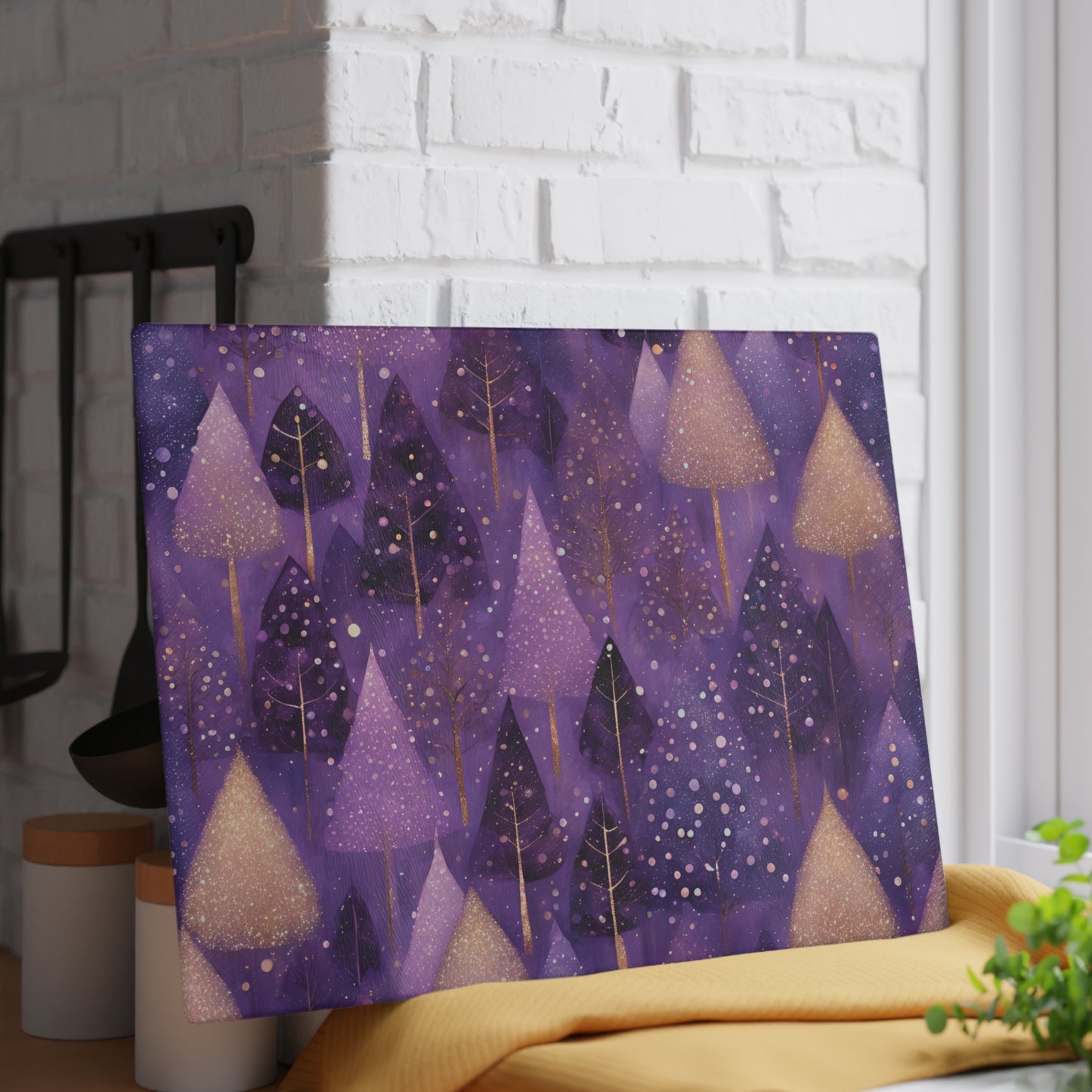 Purple Christmas Trees Tempered Glass Cutting Board