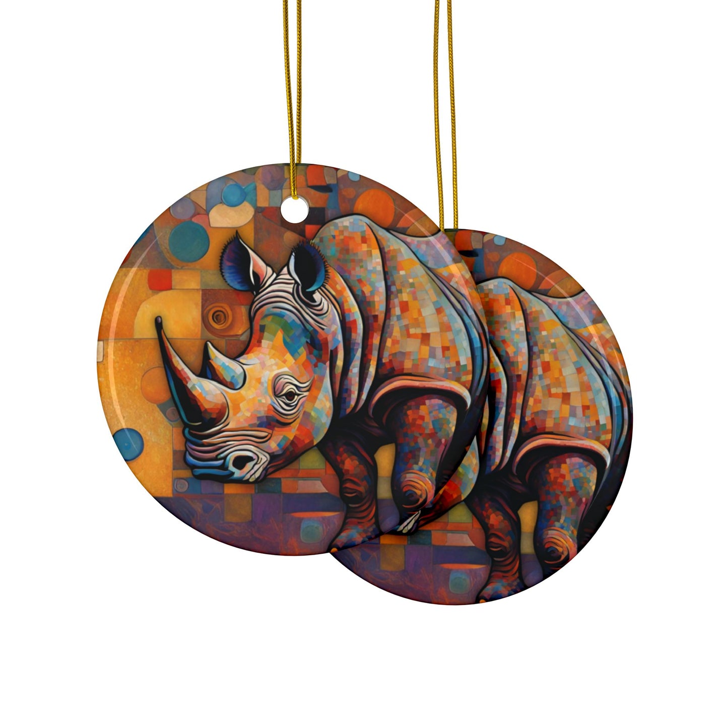 Rhinoceros 3" Ceramic Ornaments, 2-Side Print, (1pc, 10pcs)