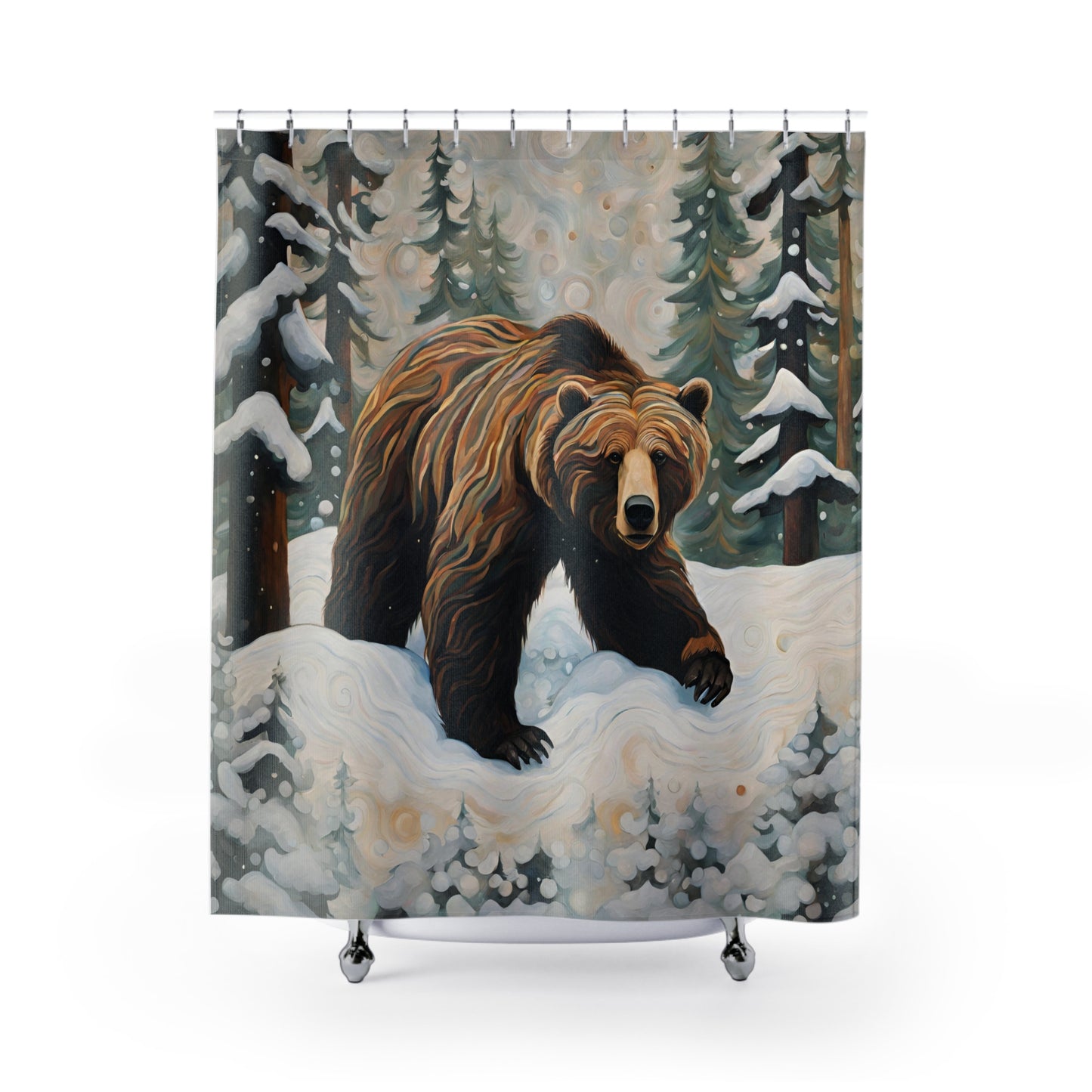 Winter Grizzly Polyester Shower Curtain