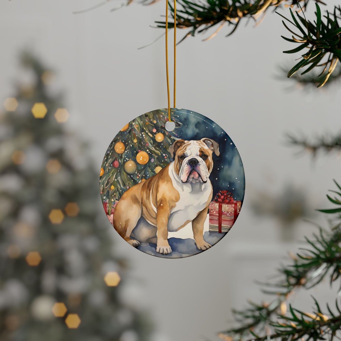 English Bulldog 3" Ceramic Ornaments, 2-Side Print, (1pc, 10pcs)