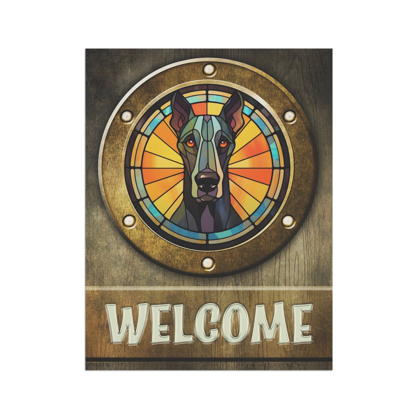 Great Dane in Port Hole Welcome 2-Sided Garden & House Flag/Banner