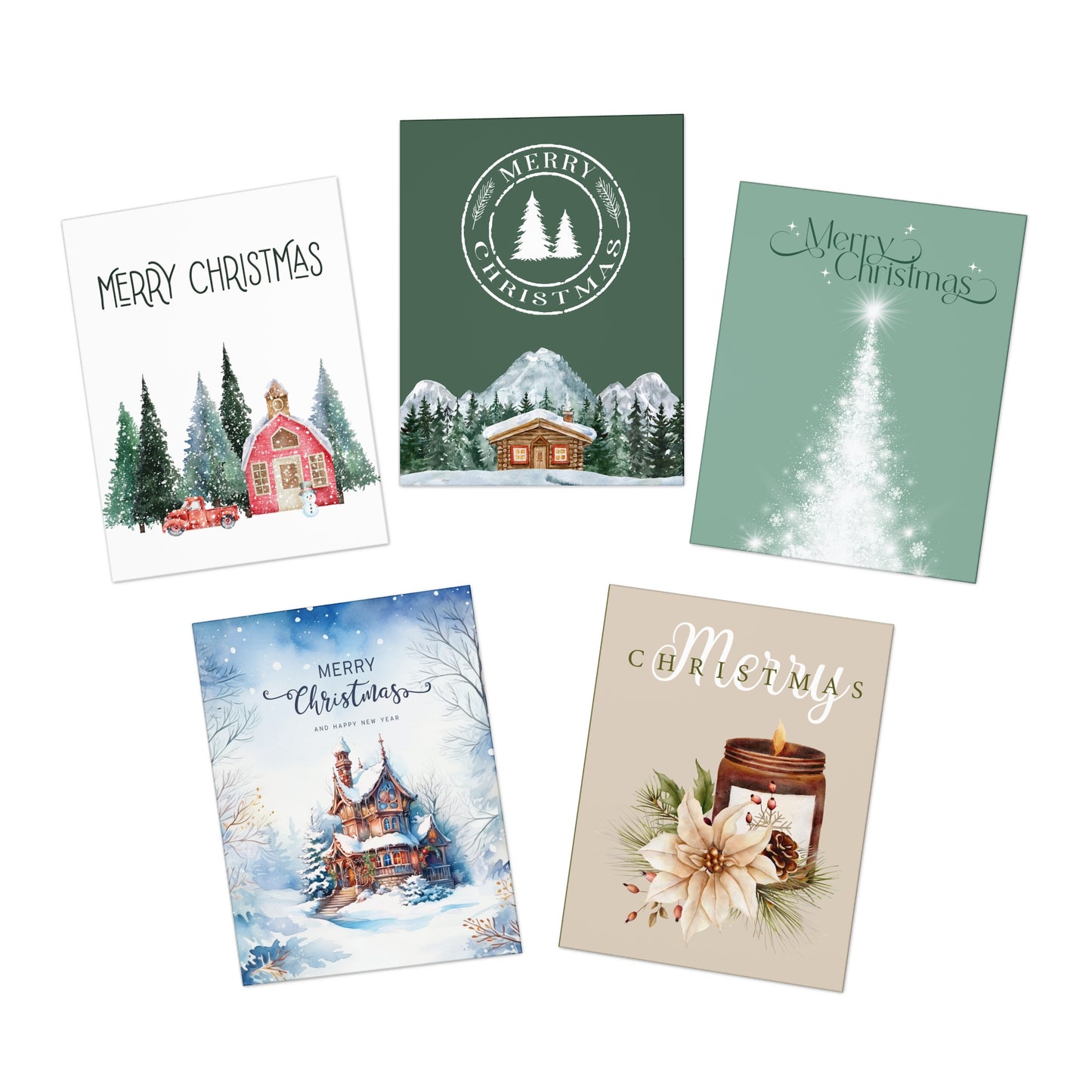 Merry Christmas Multi-Design Christmas Cards (5-Pack Blank Inside)