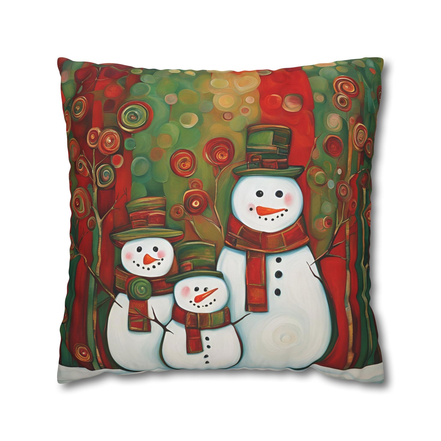 Snowman Family Square Poly Canvas Pillowcase