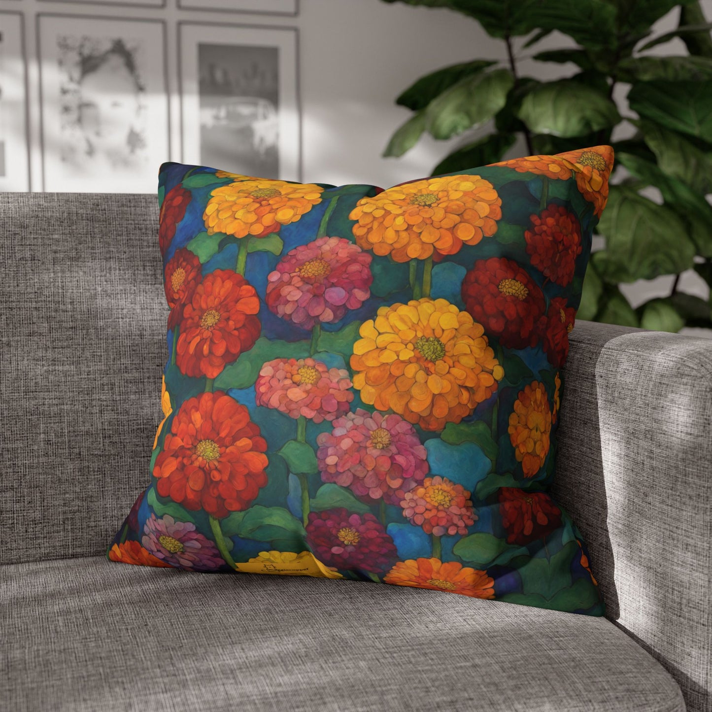 Happy Zinnias Square Poly Canvas Pillowcase