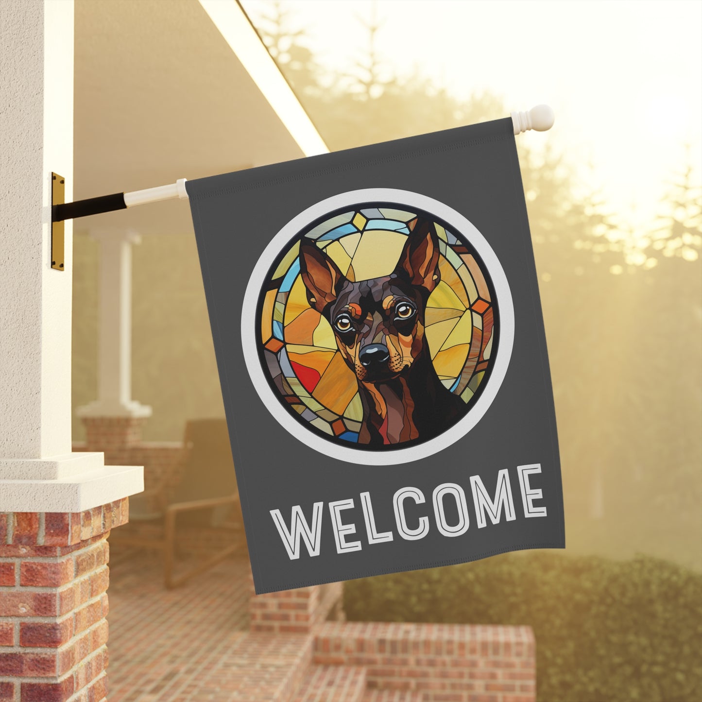 Miniature Pinscher Welcome 2-Sided Garden & House Flag/Banner