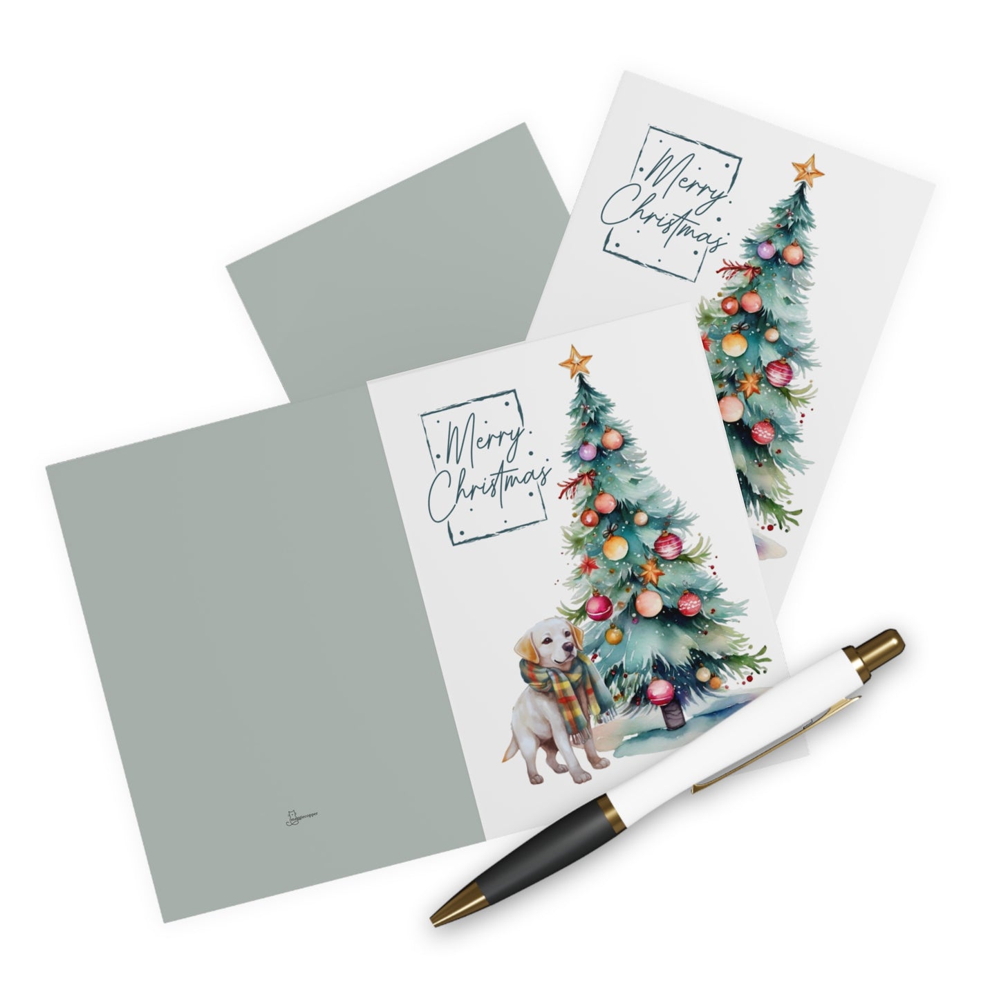 Labrador Merry Christmas Tree Cards (5 Pack Blank Inside)