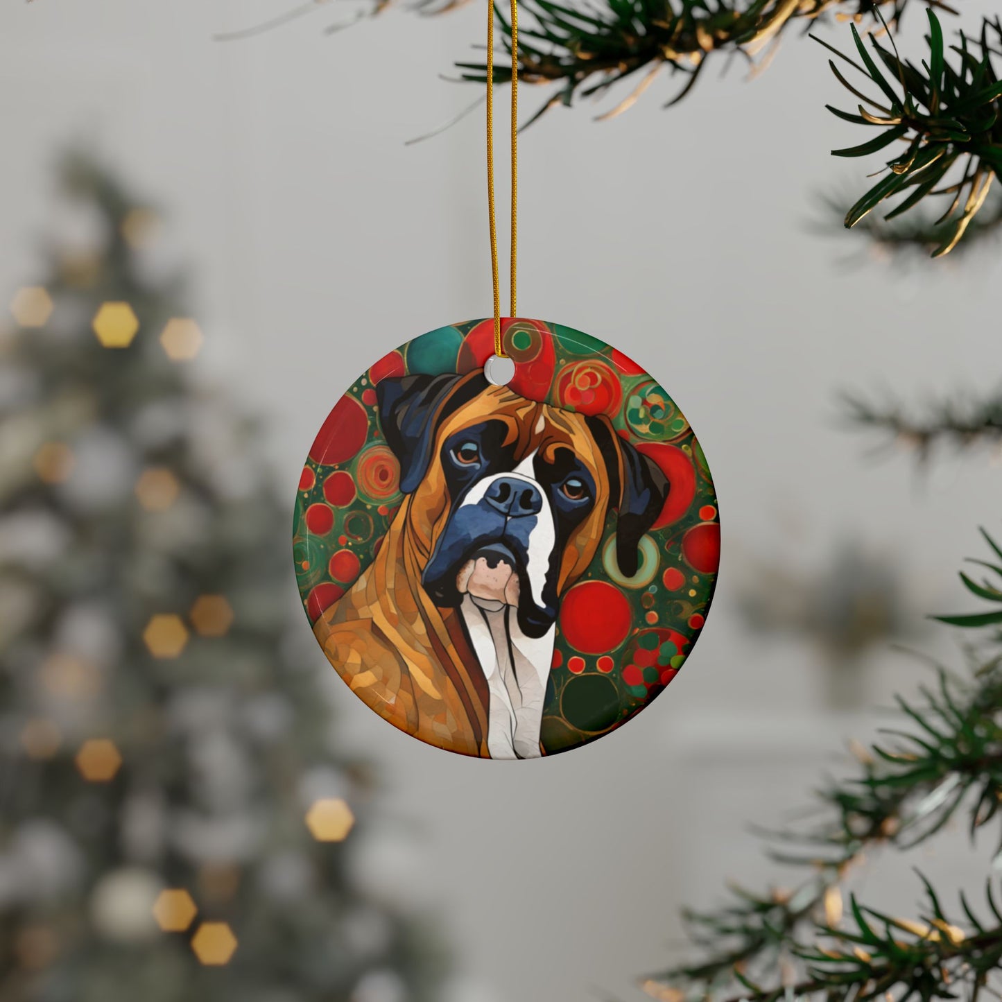 Boxer Christmas 3" Ceramic Ornaments, 2-Side Print, (1pc, 10pcs)