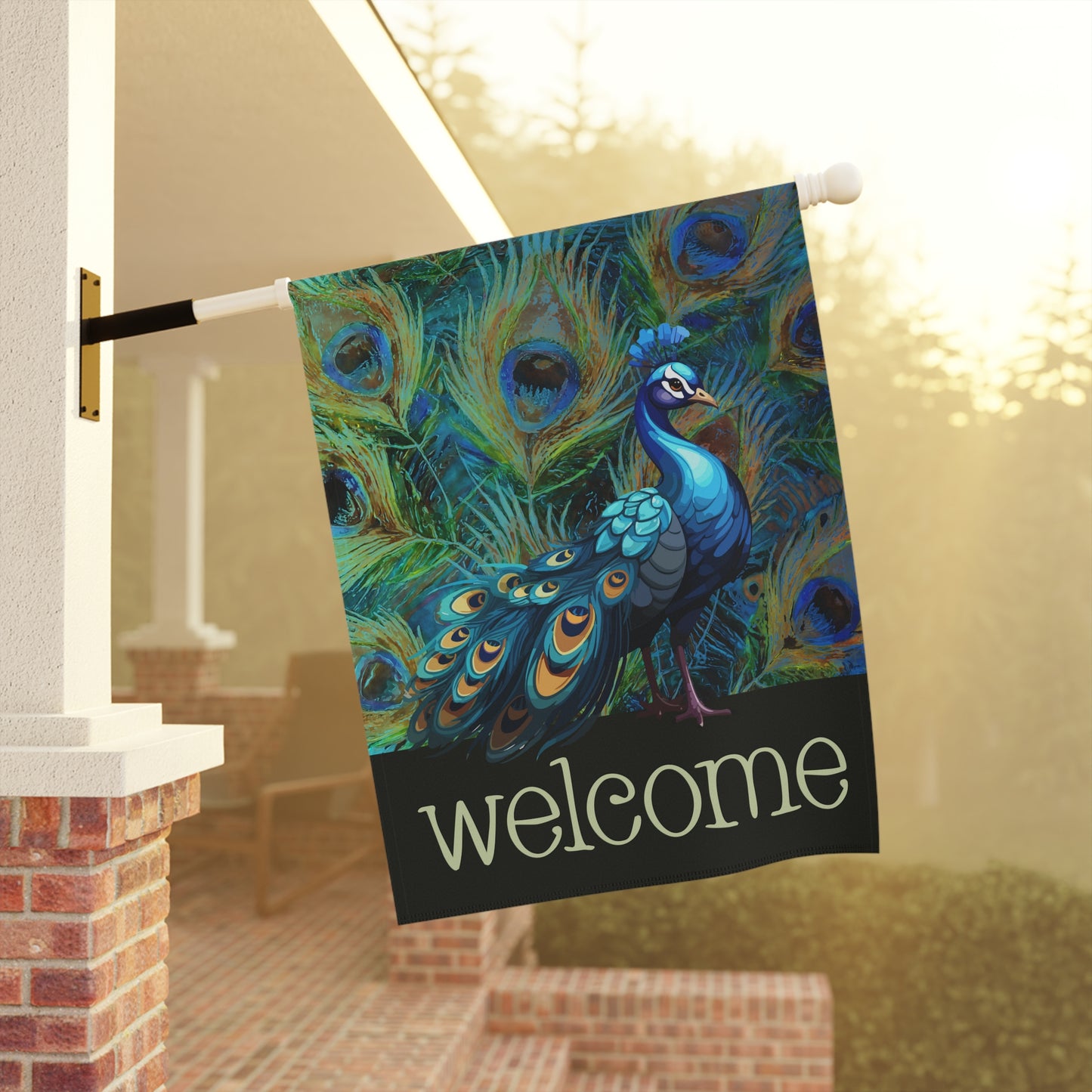 Flaunting Peacock Welcome 2-Sided Garden & House Flag/Banner