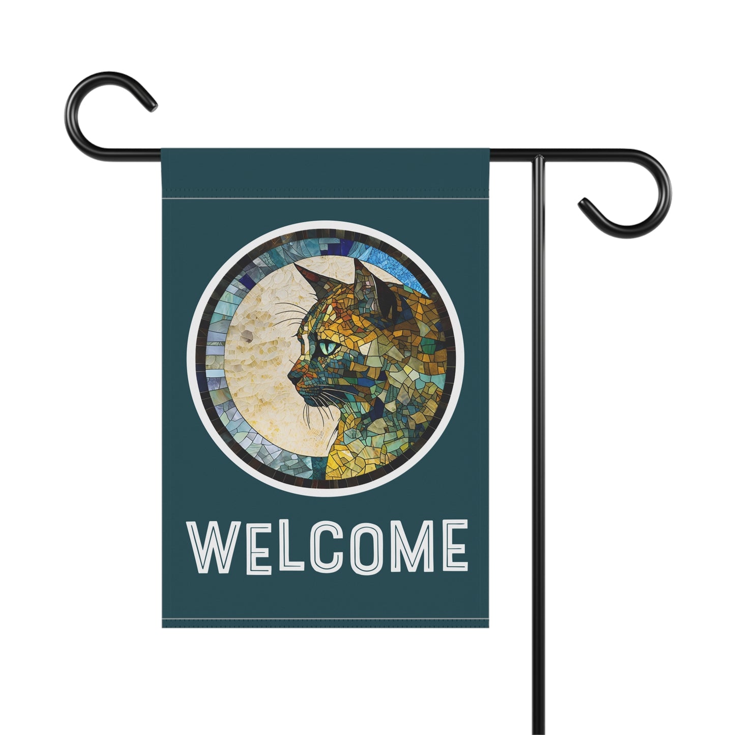 Mosaic Cat Welcome 2-Sided Garden & House Flag/Banner