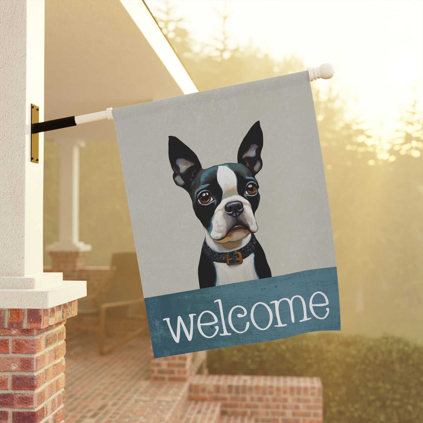Boston Terrier Welcome 2-Sided Garden & House Flag/Banner