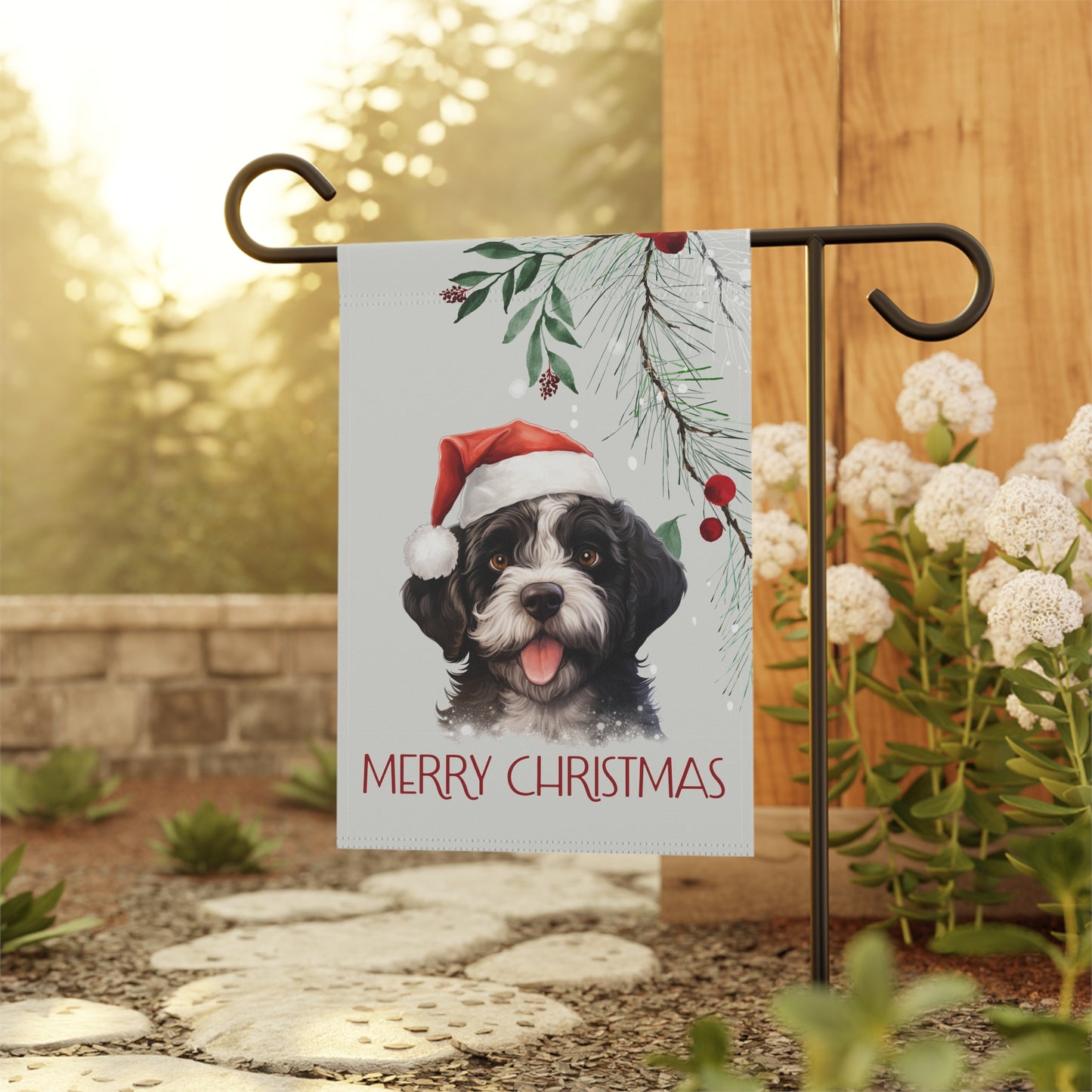 Portuguese Water Dog Merry Christmas 2-Sided Garden & House Flag/Banner