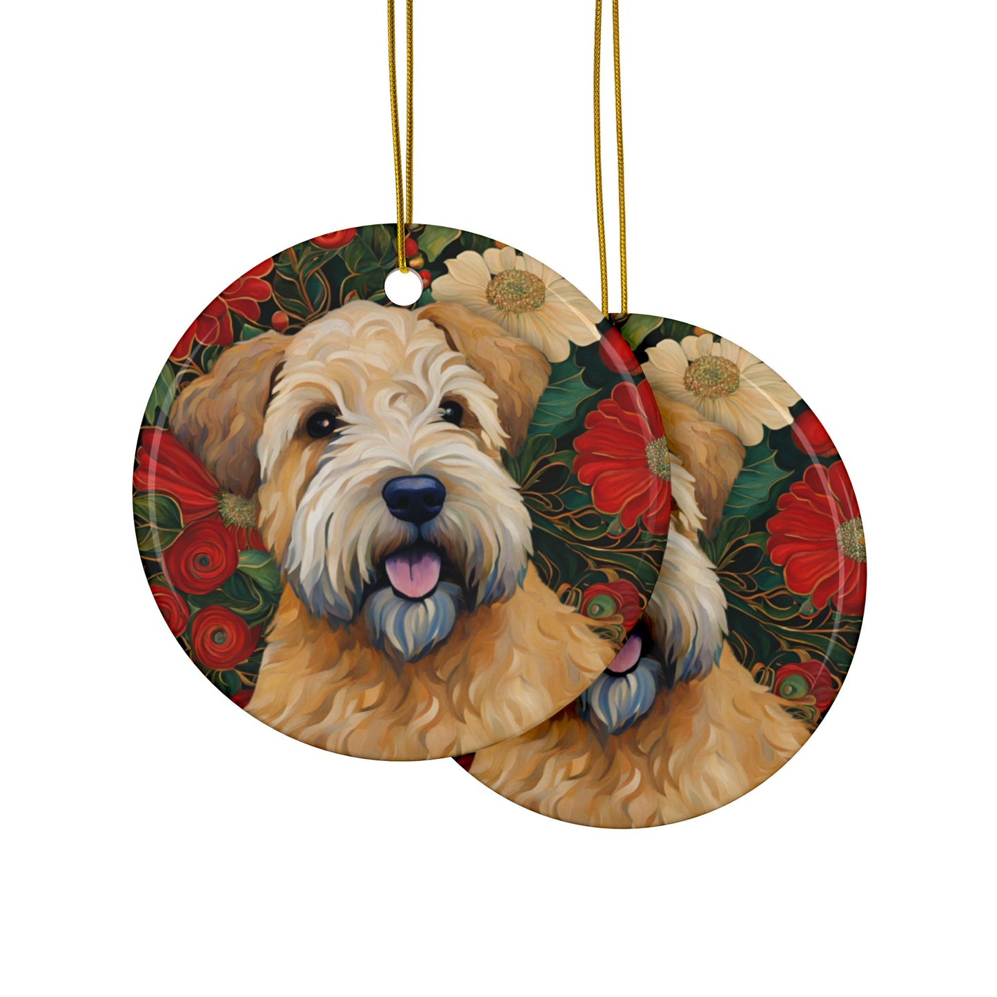 Wheaten Terrier Christmas 3" Ceramic Ornaments, 2-Side Print, (1pc, 10pcs)