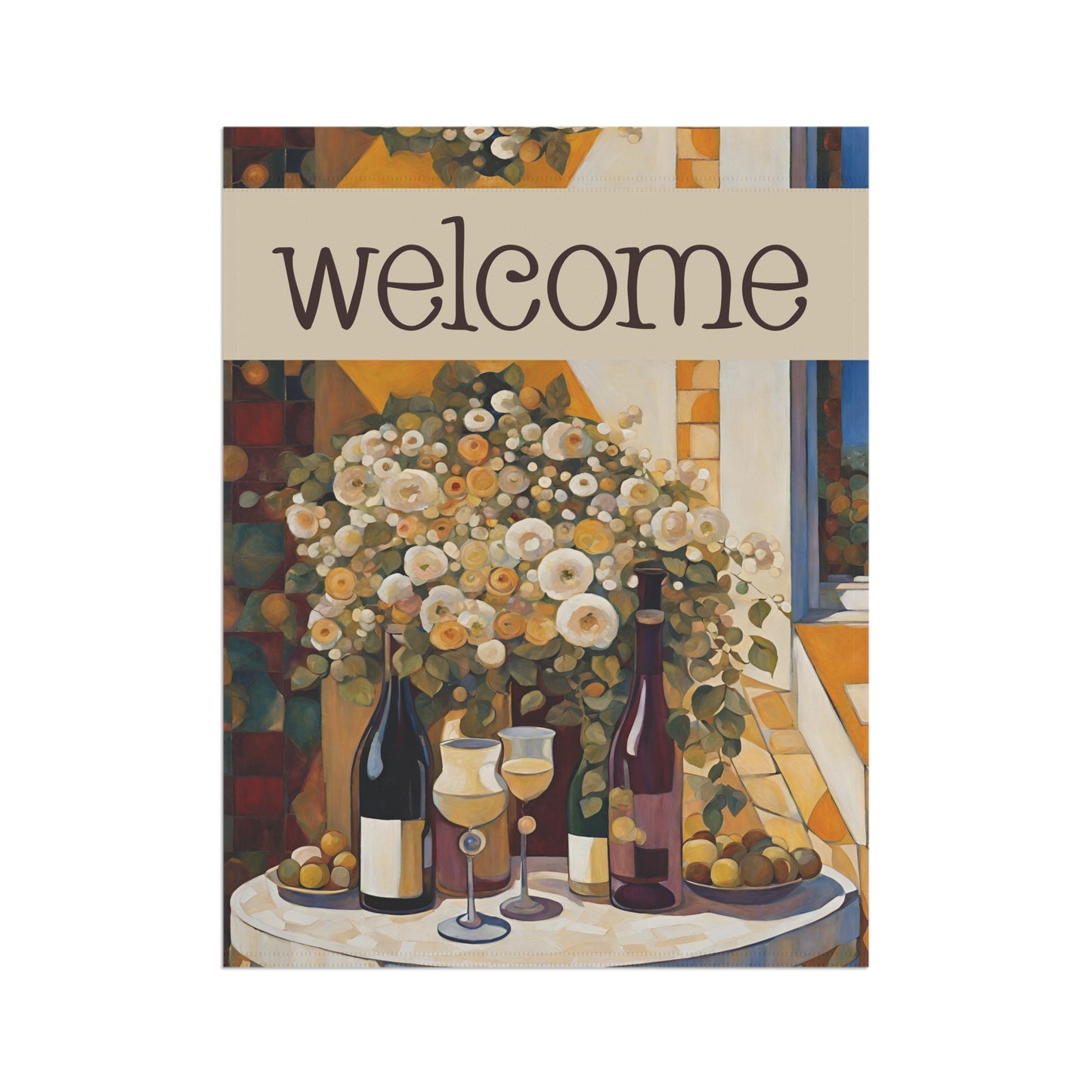 Wine on the Patio Welcome 2-Sided Garden & House Flag/Banner