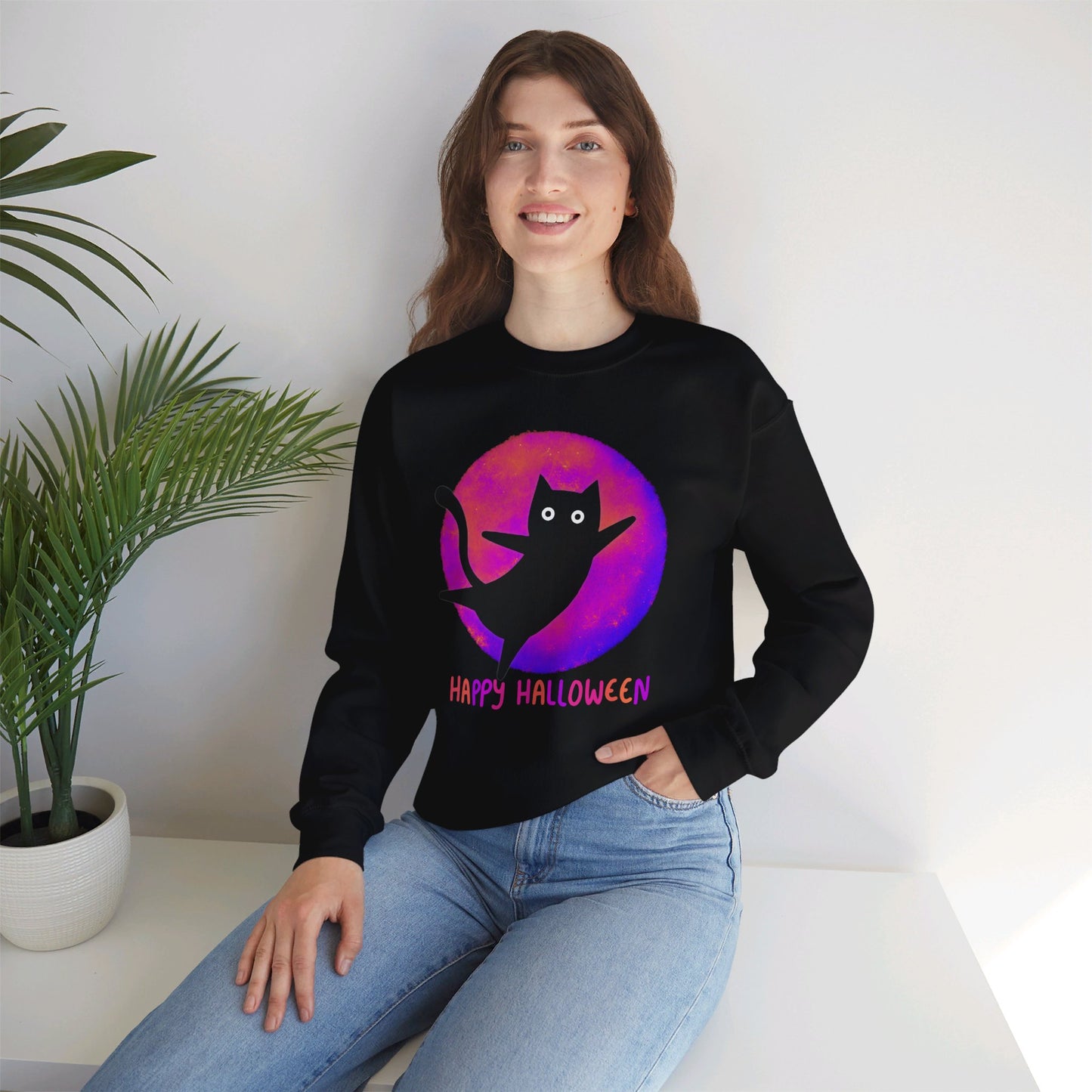 Pink Moon Black Cat Unisex Heavy Blend™ Crewneck Sweatshirt