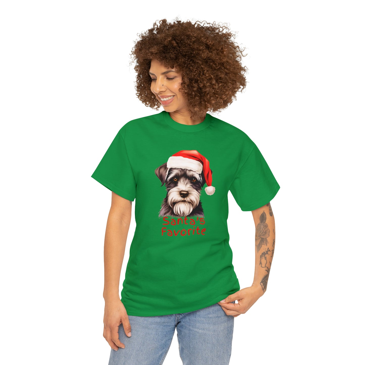 Santa's Favorite Miniature Schnauzer Unisex Heavy Cotton Tee