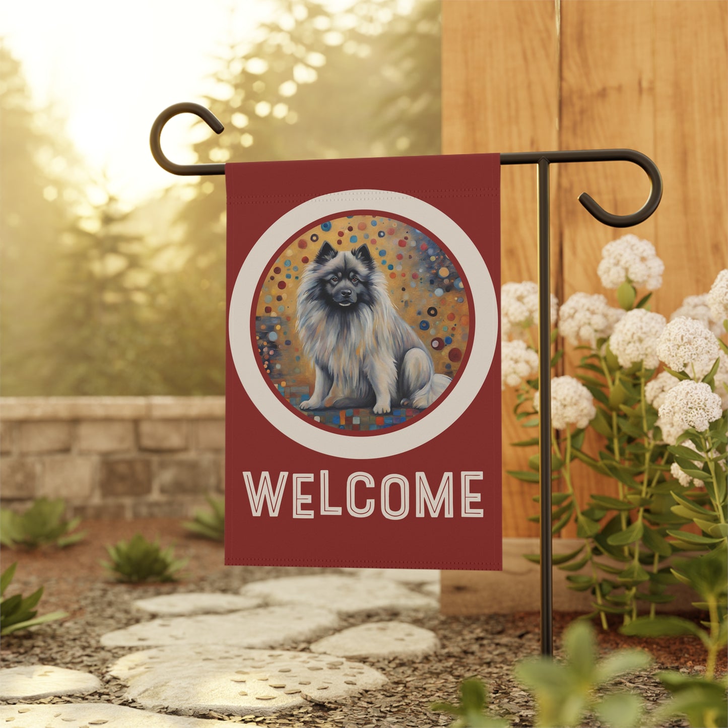 Keeshond Welcome 2-Sided Garden & House Flag/Banner