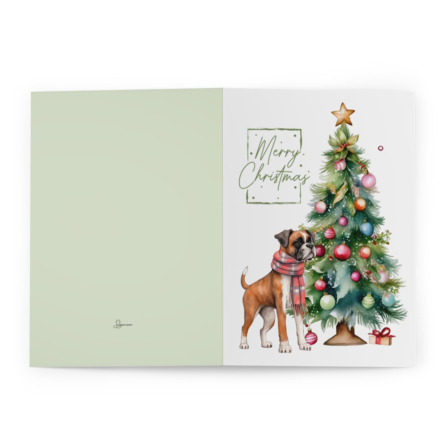 Boxer Merry Christmas Tree Cards (5 Pack Blank Inside)