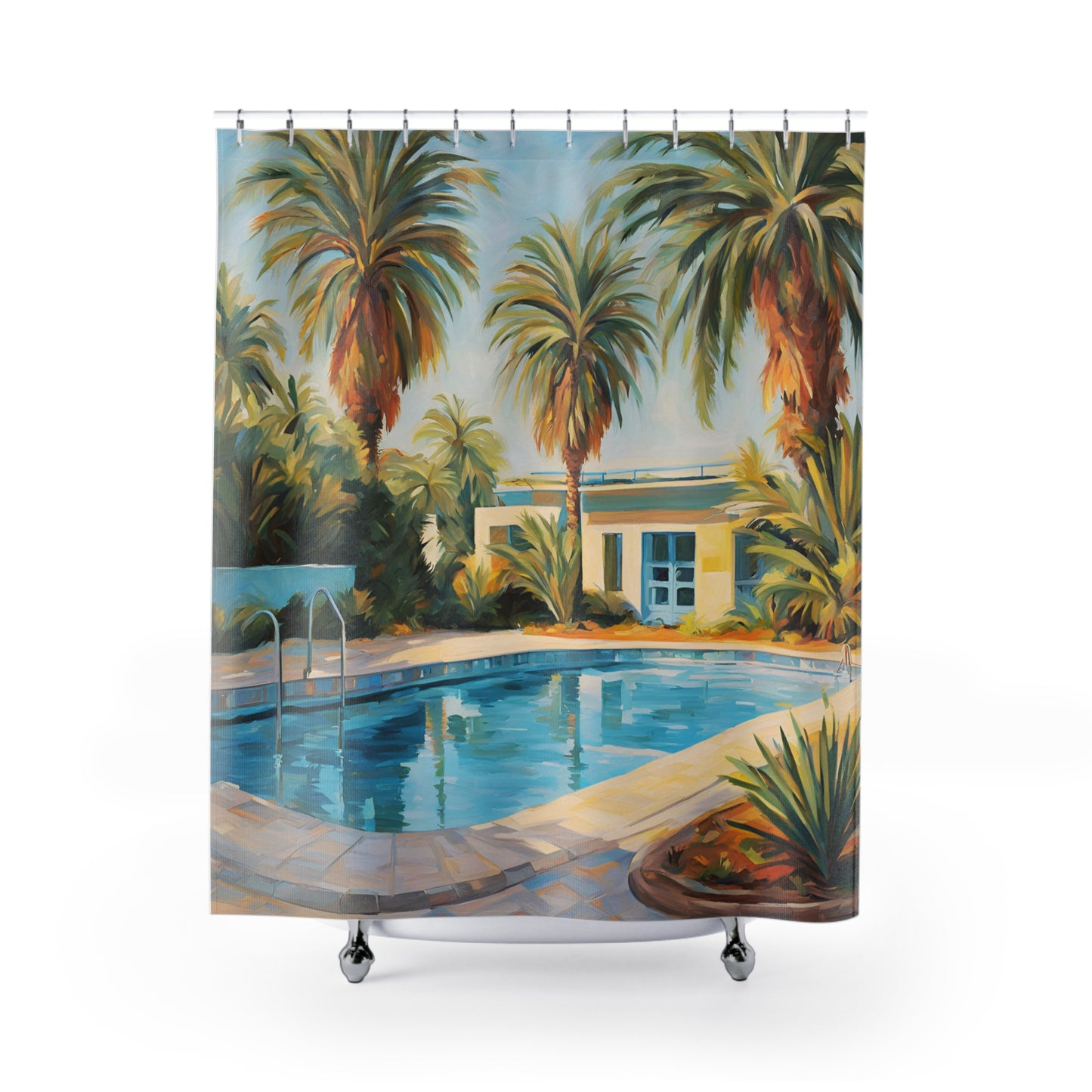 Palms & Pool Polyester Shower Curtain