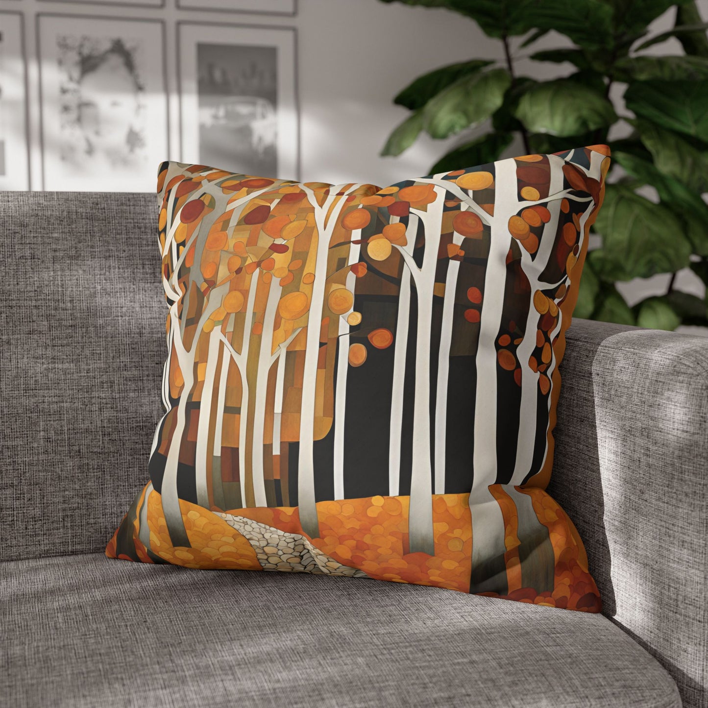 Autumn Path Square Poly Canvas Pillowcase