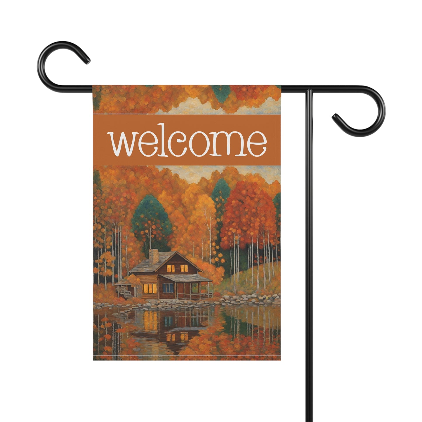 Autumn Cabin Welcome 2-Sided Garden & House Flag/Banner